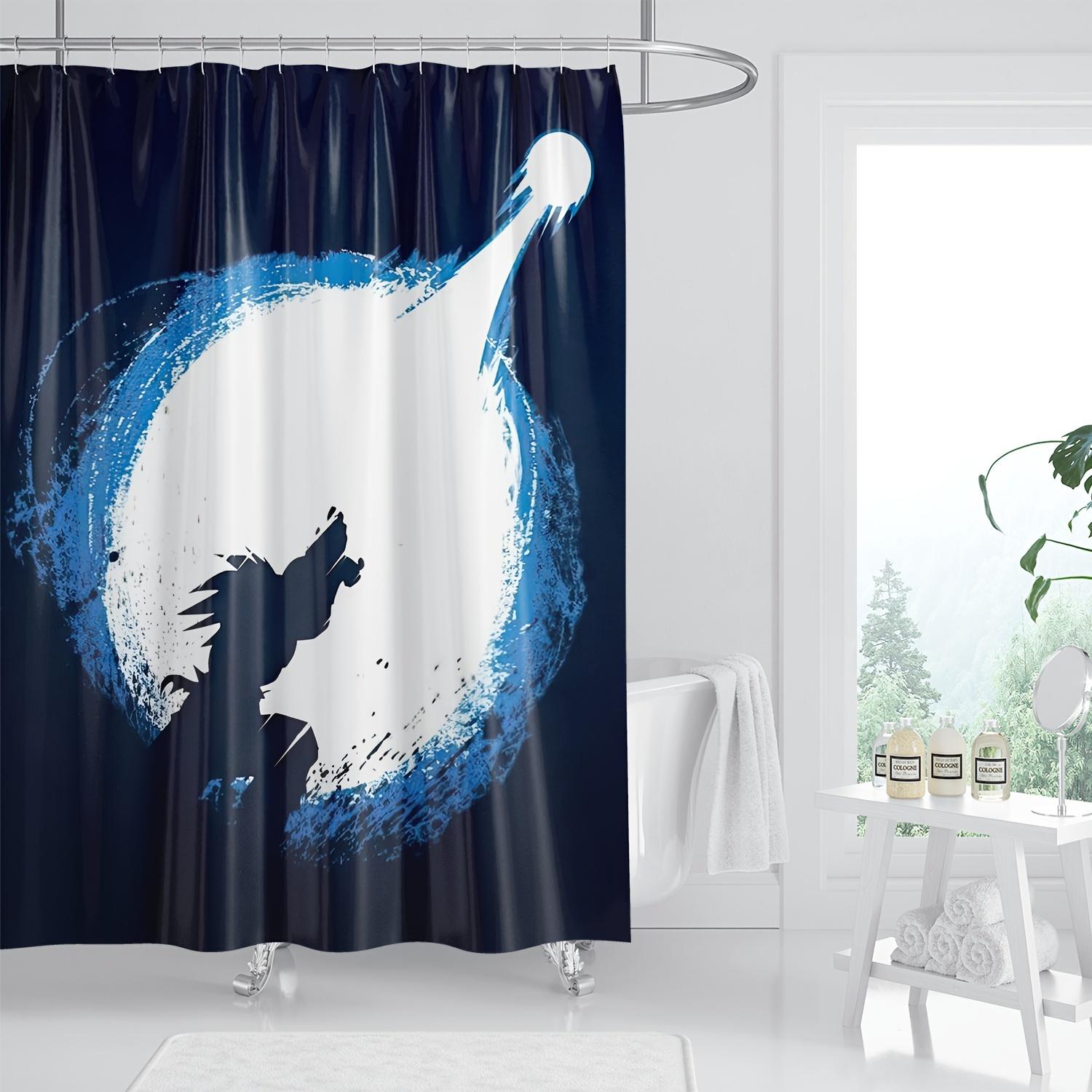 

Anime-Inspired Bath Curtain - Vibrant Blue & White Character Design, Polyester,Machine Washable,All-Season,Modern Bathroom Decor W90xH180cm