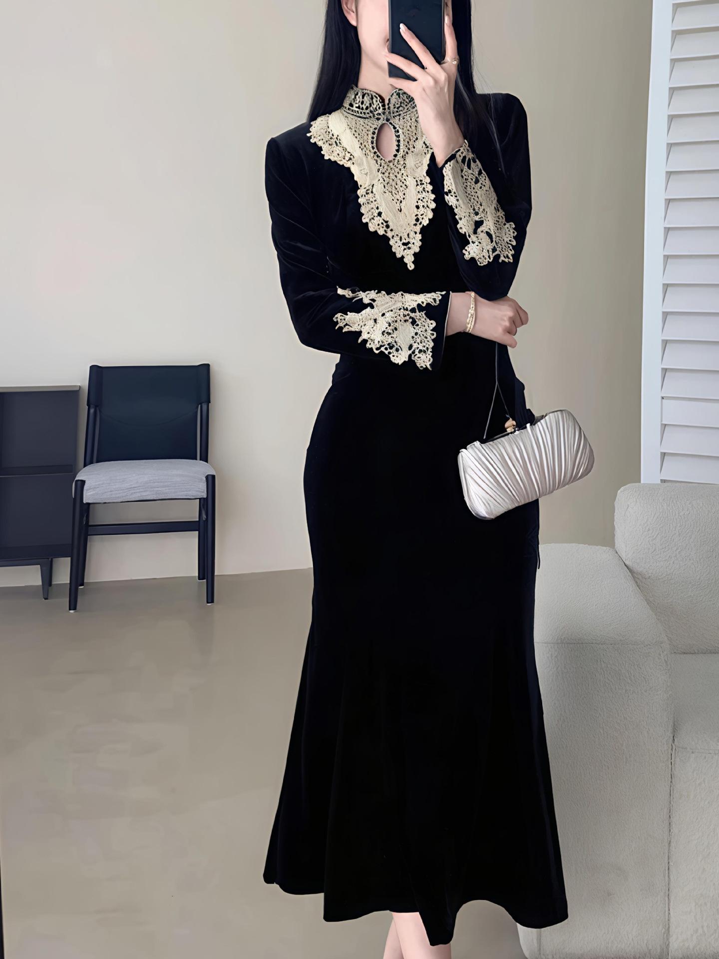

Exquisite Black Velvet Mermaid Dress - Luxurious, Slim Fit, Formal Long Dress for Autumn/Winter L чорний