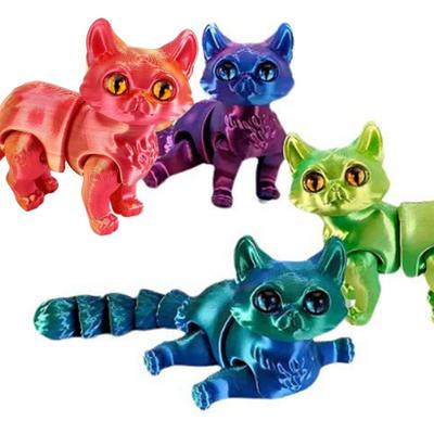 2 Stück 3D-gedruckte Katzenfigur Bewegliche Gelenke Katzenfigur Gelenkiges Tiermodell Fidget-Spielzeug Heim Büro Bücherregal Schreibtisch Dekoration Ornament