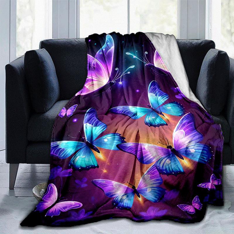 

1pc Butterfly Printing Lightweight Flannel Blanket, Comfortable and Warm Blanket, for Camping Sofa Bed and Couch Office, Gift 100x150cm