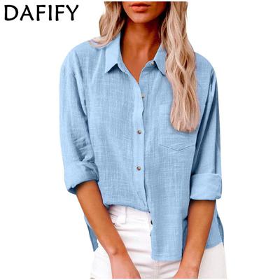 Women's Fashion Casual Summer Spring Solid Color Print Long Sleeve POLO Neck Blouses & Shirts