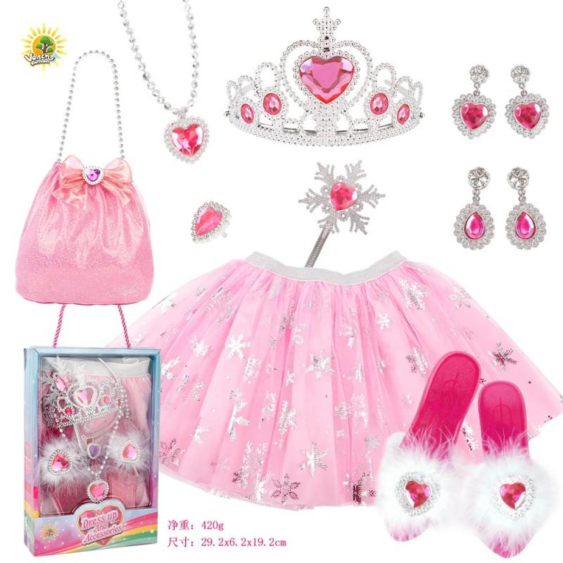 Kids Dress-Up Jewelry Set With Butterfly Hair Tie Princess Necklace Angel Wing Pendant Heart Earrings Crystal Shoe Covers