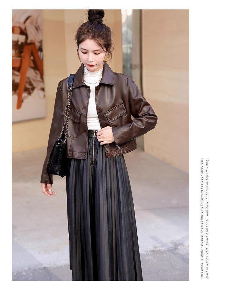 Women's Slimming Motorcycle Leather Jacket - Short, Versatile, Spring/Autumn 2025 Fashion for Petite Sizes