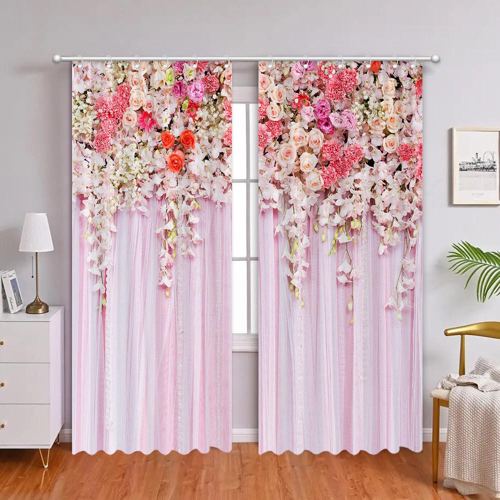 Beautiful Floral Valance 3D Printed Curtains Living Room Bedroom Decorative Background Fabric Bathroom Shower Curtain with Hooks