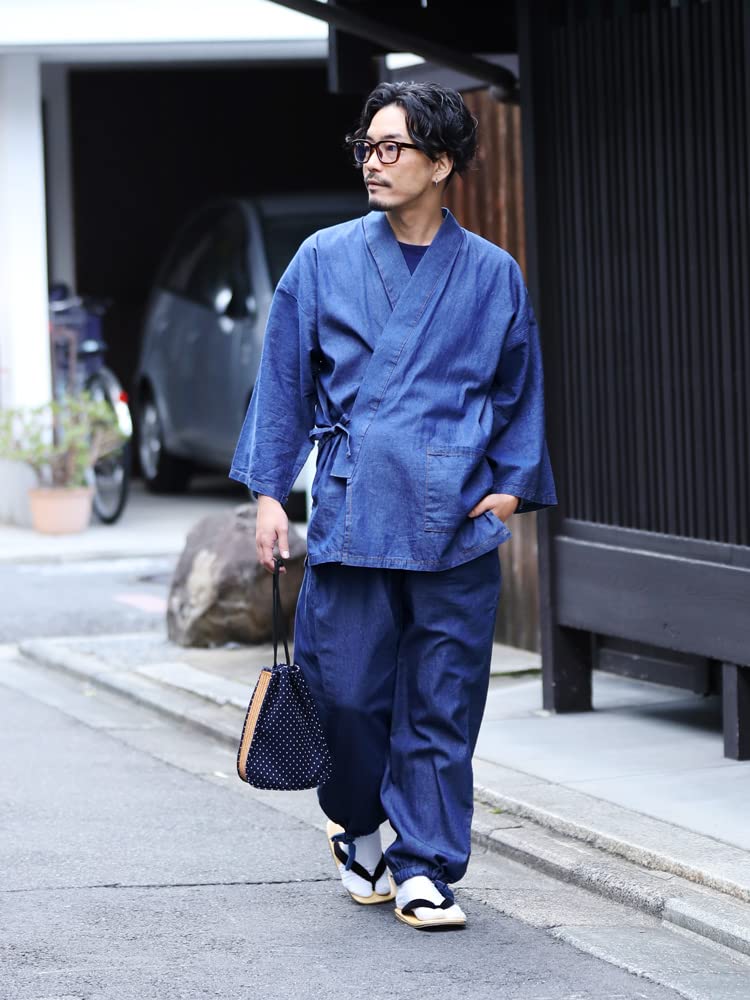 Denim Samue for All Year All Set Everyday Blue [Tayutaf] Men, Round, Men's Samue, Seasons, Kimono, Up, Cotton, Kimono, Workwear, Loungewear, Roomwear,