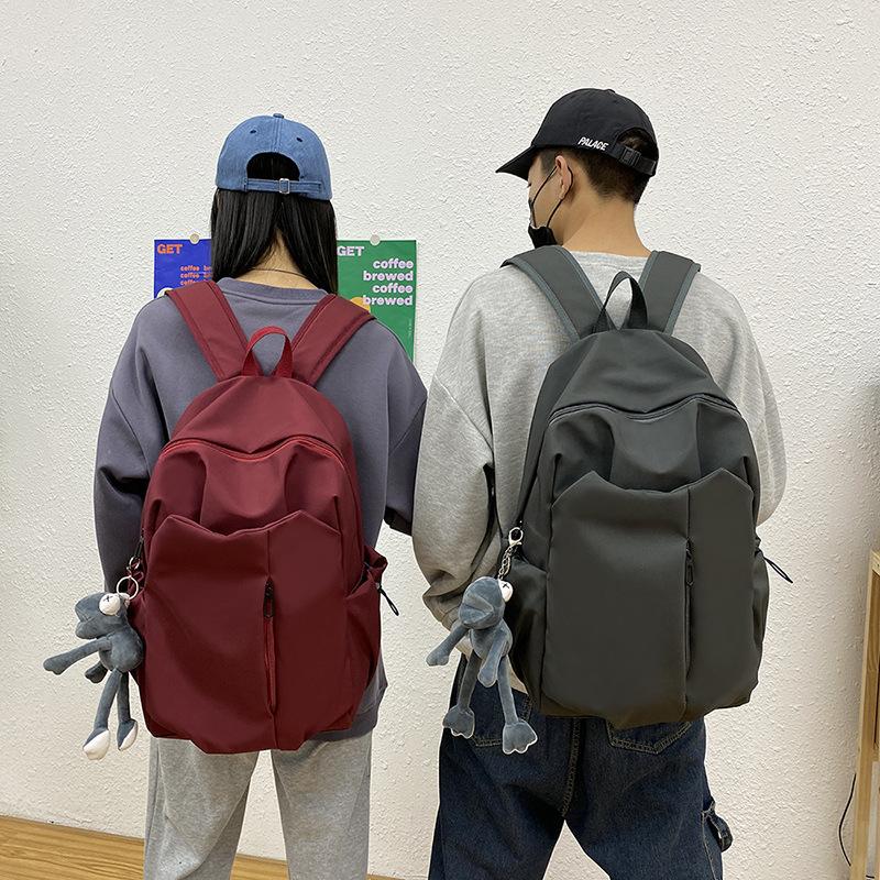 Backpack Korean Style Minimalist Solid Color Large Capacity Travel School Bag for Students Unisex Casual Daypack