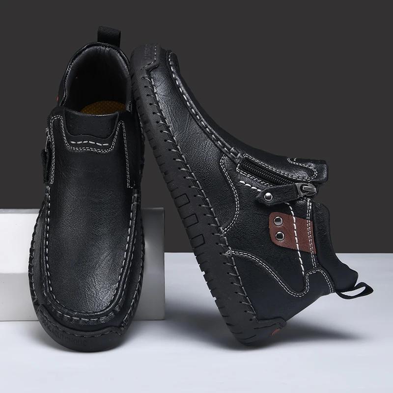 Herren Outdoor Casual Stiefeletten für alle Jahreszeiten, Slipper mit seitlichem Reißverschluss, handgefertigte Casual Stiefel für Herren, rutschfest, Übergröße 39-48