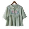 Women's Vintage Inspired Loose Fit Mid Sleeve Cotton Linen Blend Embroidered Button Front Cardigan