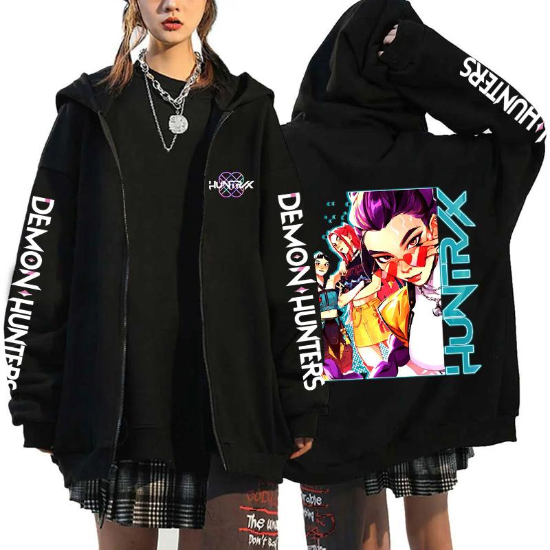 Hot Kpop Demon Hunters Mira Rumi Zoey Print Hoodie Fashion Harajuku Zipper Hoodies Women Men Sweatshirt Long Sleeve Casual Tops