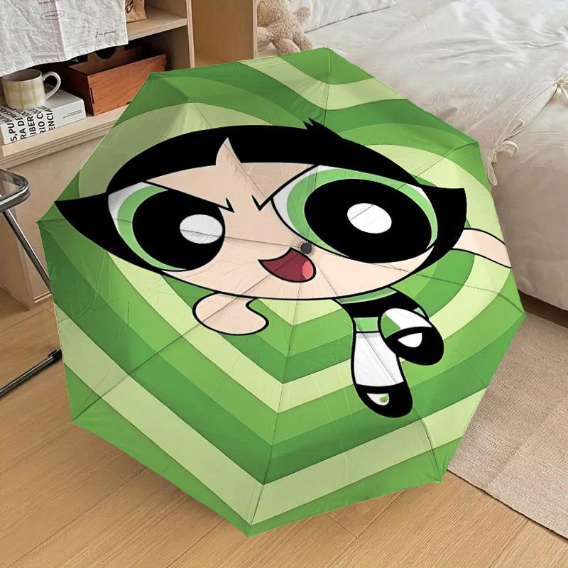 1PC Warner Powerpuff Girls Automatic Open/Close Umbrella with Windproof, 53-Rib Sturdy Canopy, Durable Ribs1270A