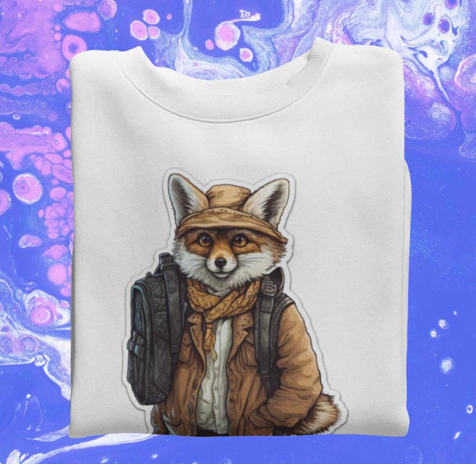 Fox Adventurer T-Shirt: Whimsical Animal Explorer Graphic Tee L