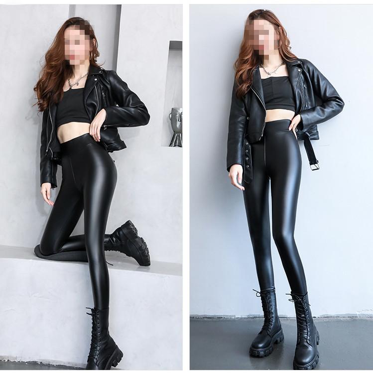 Damen-PU-Lederhose für den Winter, schmal geschnitten und warm