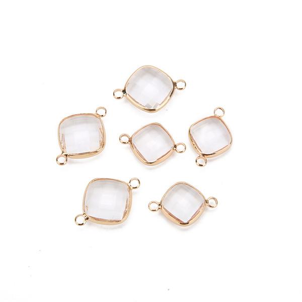 5pcs 11mm White Double Hole Glass Charms Pendants Connector for Chain Bracelets Necklace Women DIY Jewelry Making Findings