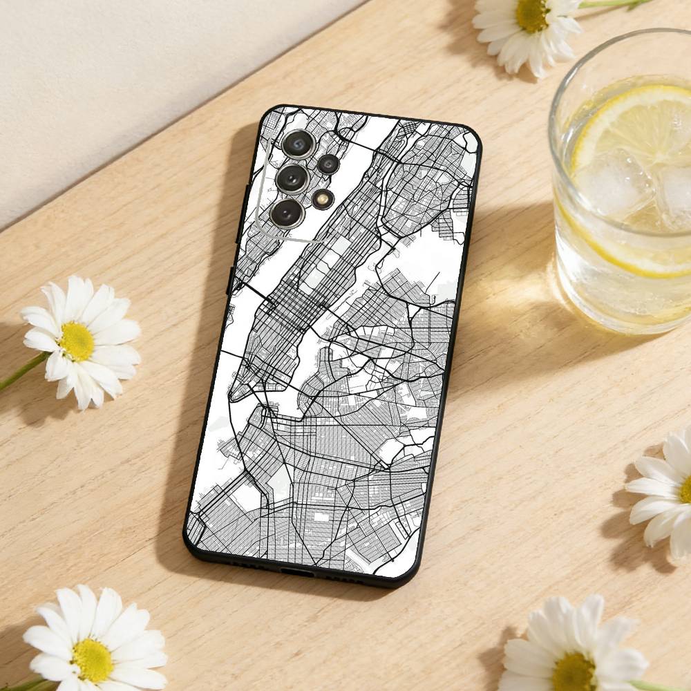 Famous City Sketch City Map Phone Case For Samsung S26,S25,S24,S21,S22,S23,S30,Ultra,S20,Plus,Soft Silicone Black Cover