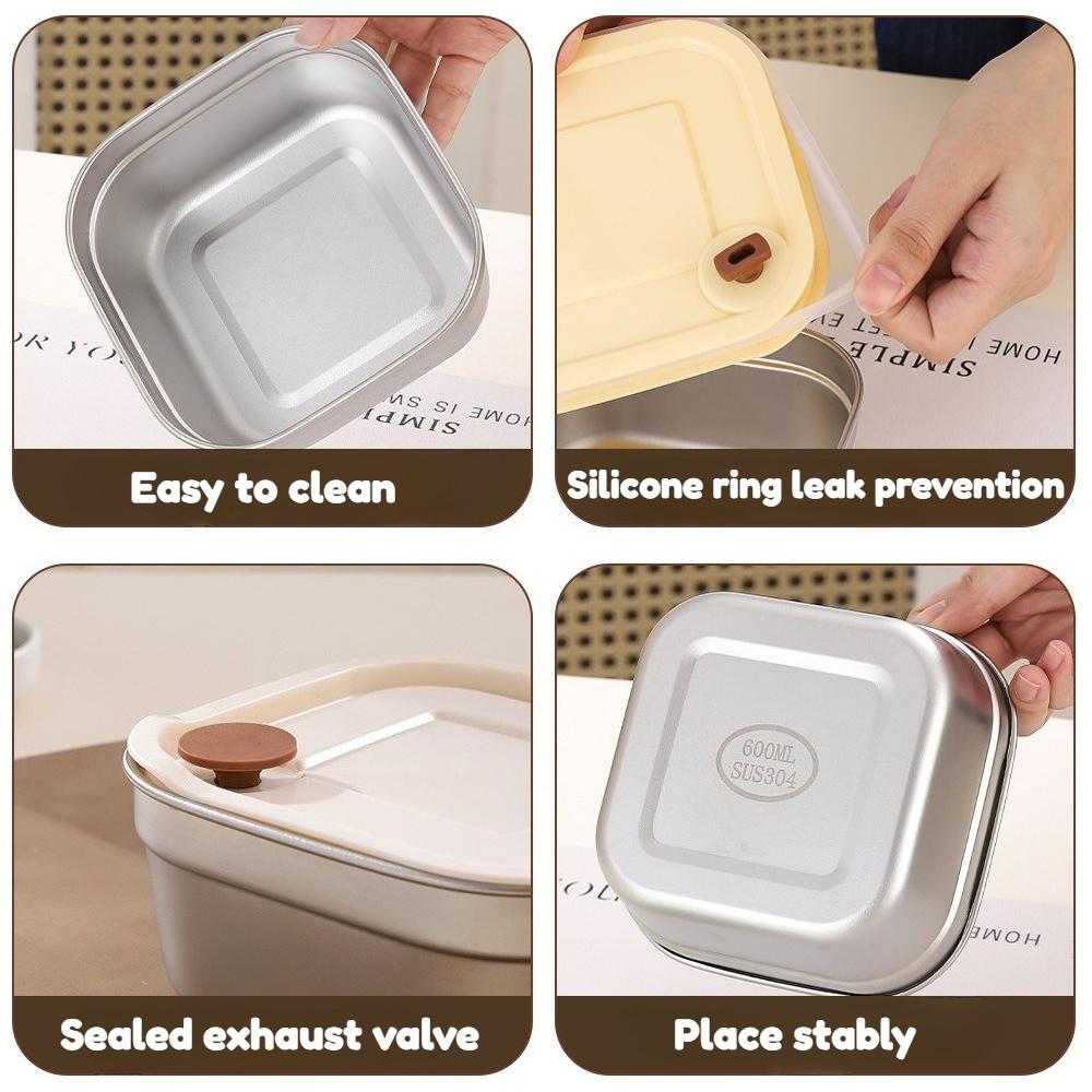 Square Lunch Box with Lid 304 Stainless Steel Sealed Bento Lunch Box Fruit Salad Food Container For Student Office Worker