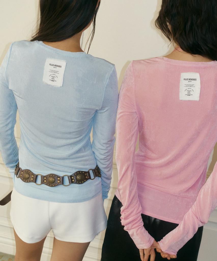 RESIS Glossy Ribbed Crewneck T-Shirt [Pink] / Rf3Lts512