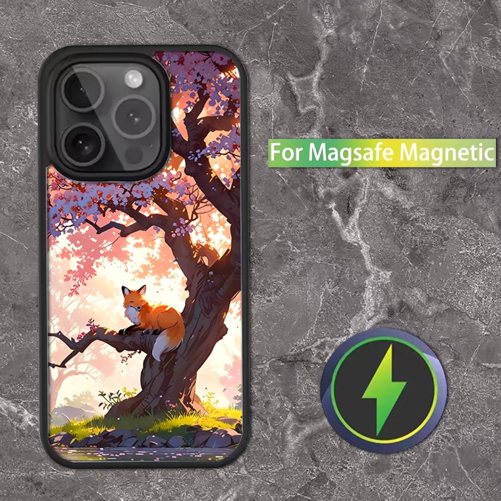 Cute Fox Cartoon For iPhone 11,12,13,14,15,16,17,Pro,Max,Plus,Mini,SE4,E Phone Case Magnetic For Magsafe Wireless
