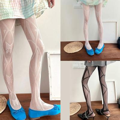 Women Sexy See Through Fishnet Pantyhose Stockings Japanese Aesthetic Hollow Diamond Butterfly Pattern Tights Leggings