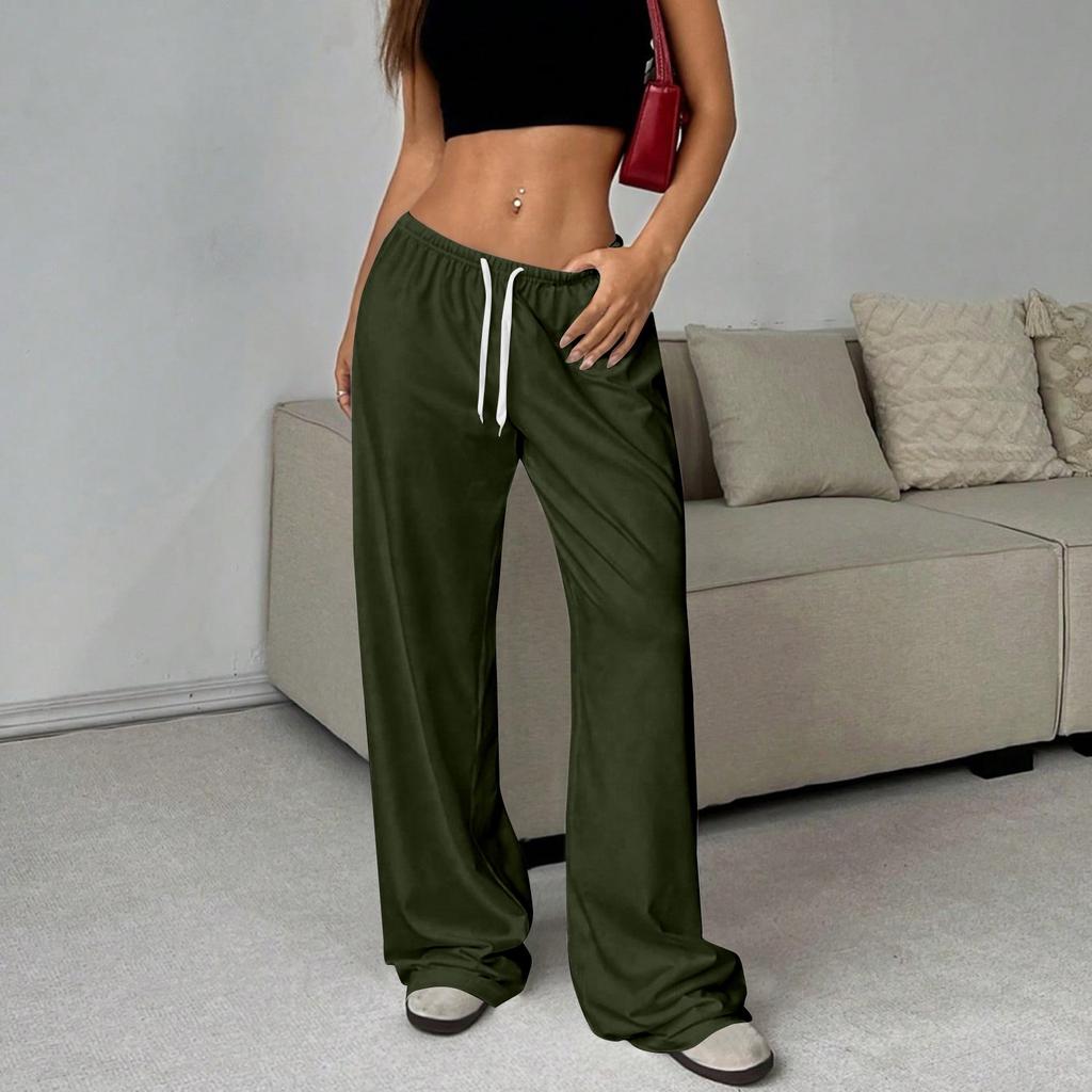 Women's Casual Drawstring Elastic Waist Pants Comfortable Straight Yoga Loose Color Pants