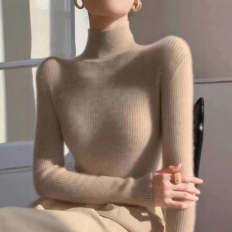 Super good-looking turtleneck sweater with coat, tight new slim-fitting stand-up neck knitted bottoming shirt for women in autumn and winter