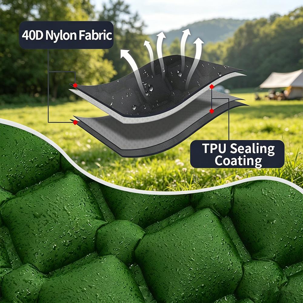 Foot Press Self Inflatable Camping Sleeping Pad with Built-in Pillow, Portable Outdoor Tent Air Mattress for Camping Hiking