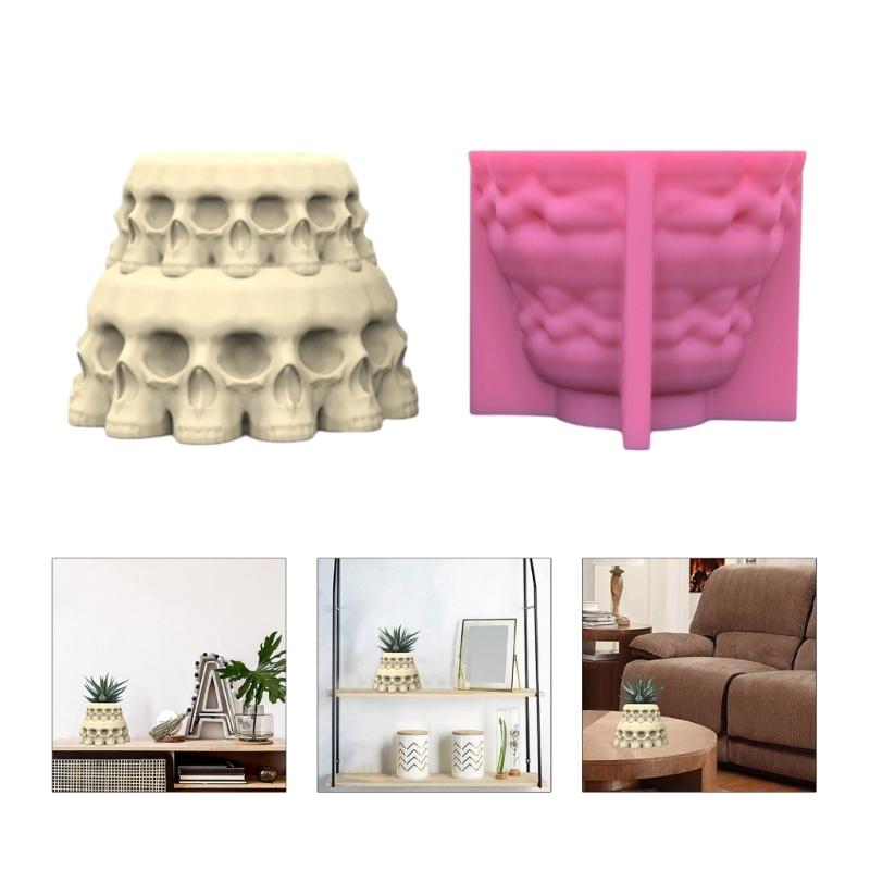 Halloween Skull Head Silicone Pot Mold Succulent Flowerpot Clay Cement Plaster Molds DIY Home Garden Flower Pots Mould