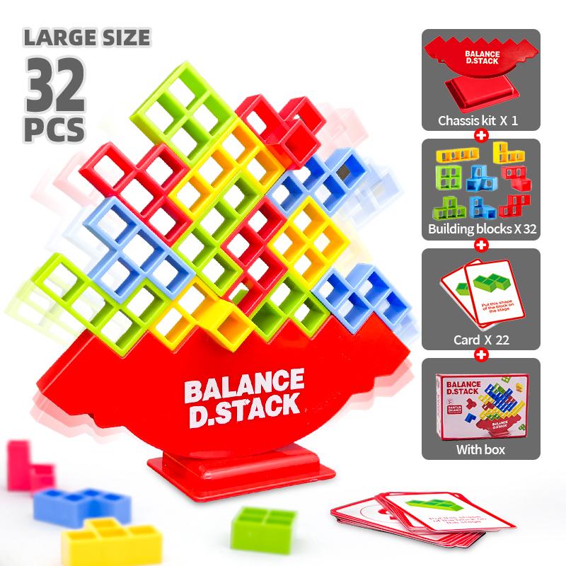 Balance Stacking Building Falling Block Puzzle with Cards Fun Family Party Game Night Tabletop Challenge Gift for Kids Adult