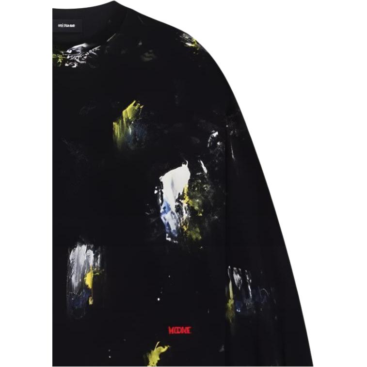 WE11DONE Color Block Graffiti Letter Jacquard Long Sleeve Crew Neck T-Shirt Unisex Tops Black WD-TT1-24-717-U-BK