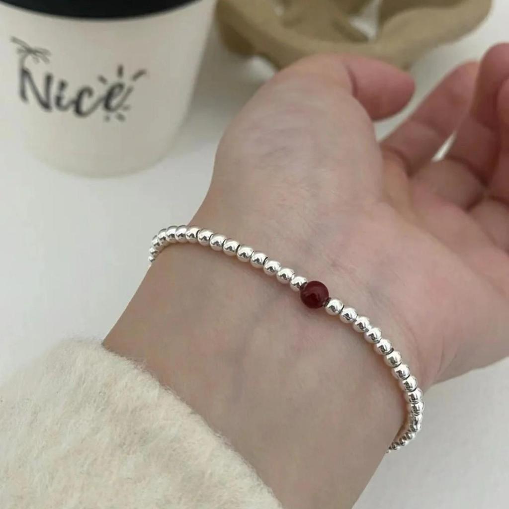 Cinnabar Silver Bead Bracelet for Women 2025 - Red Hand Rope, Thin Beaded, Stackable Jewelry