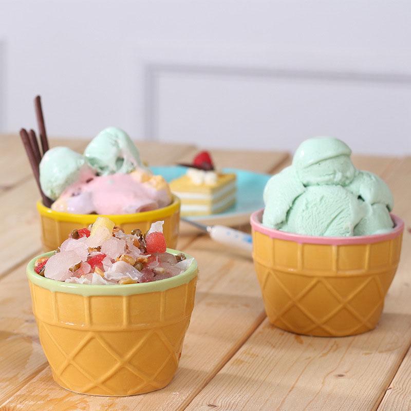 Ice Cream Serving Bowl Set with Spoons - Double Layer Cartoon Plastic Bowls for Creative Desserts