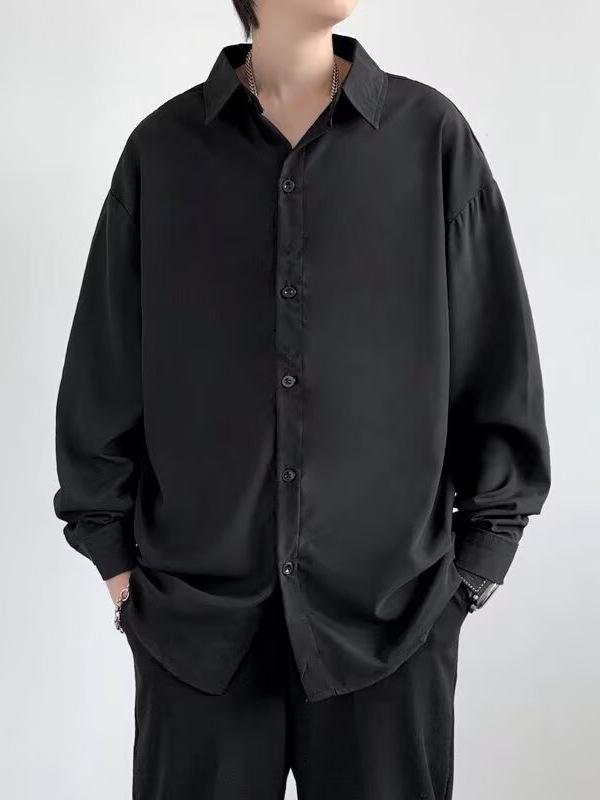 2026 Spring/Summer High-End Men's Loose Korean Style Solid Color Long Sleeve Casual Shirt