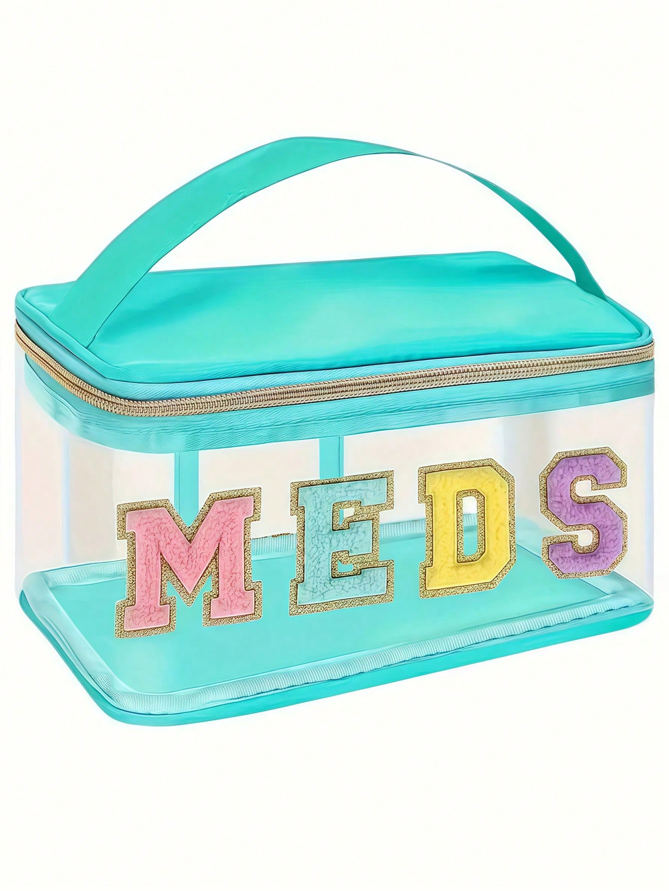 

1PC Fashion letter patch cosmetic bag Clear handle nylon zipper travel medicine bag suitable for patients and nurses
