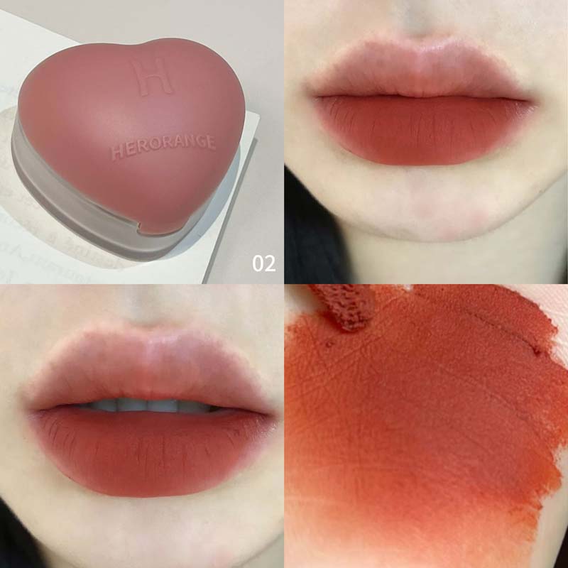HERORANGE Lip and Cheek Dual-Purpose Lip Mud Lipstick Natural All-match Matte Monochrome Blush Cream with Brush