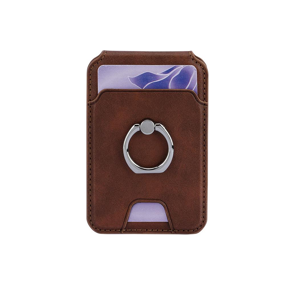 Compatible Apple MagSafe Leather Card Holder and Phone Stand with ID Storage and Finger Ring.