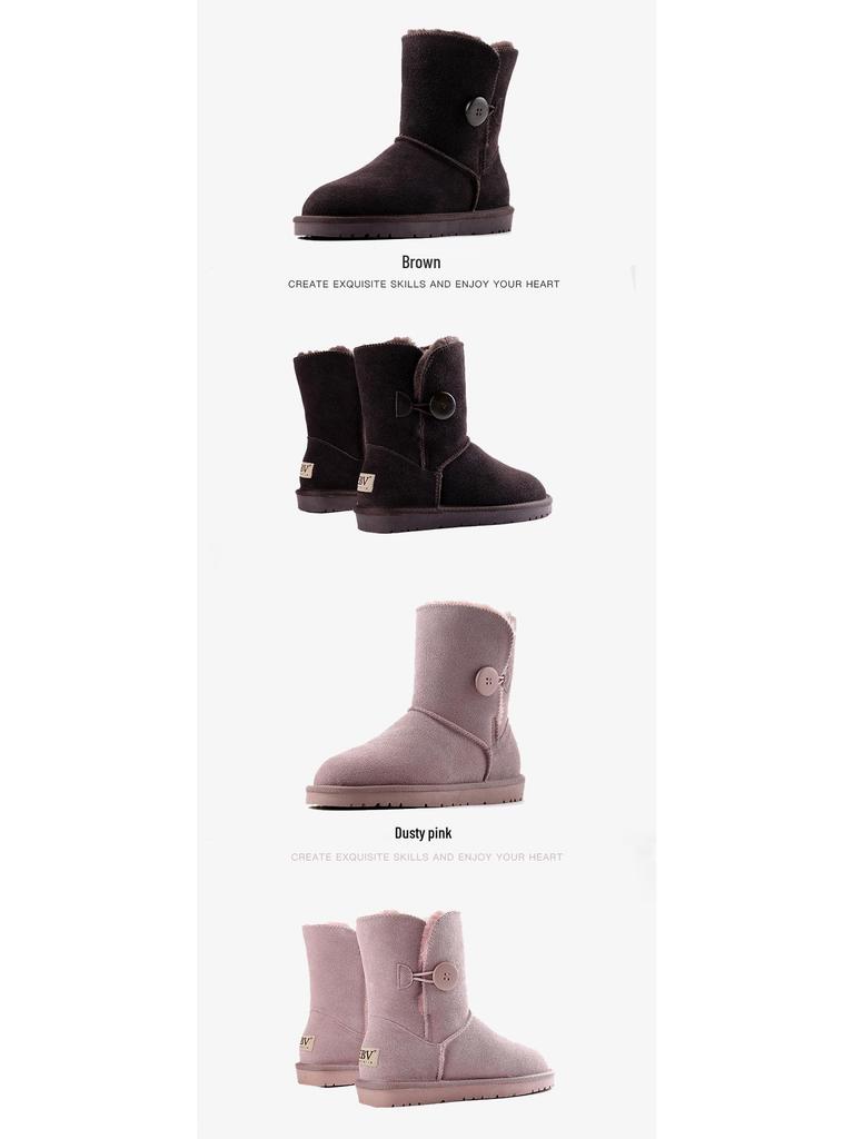 Korean Style Mid-Calf Snow Boots for Women - Warm, Non-Slip, Cowhide, Velvet Lined, Fashionable & Versatile for Winter 2025