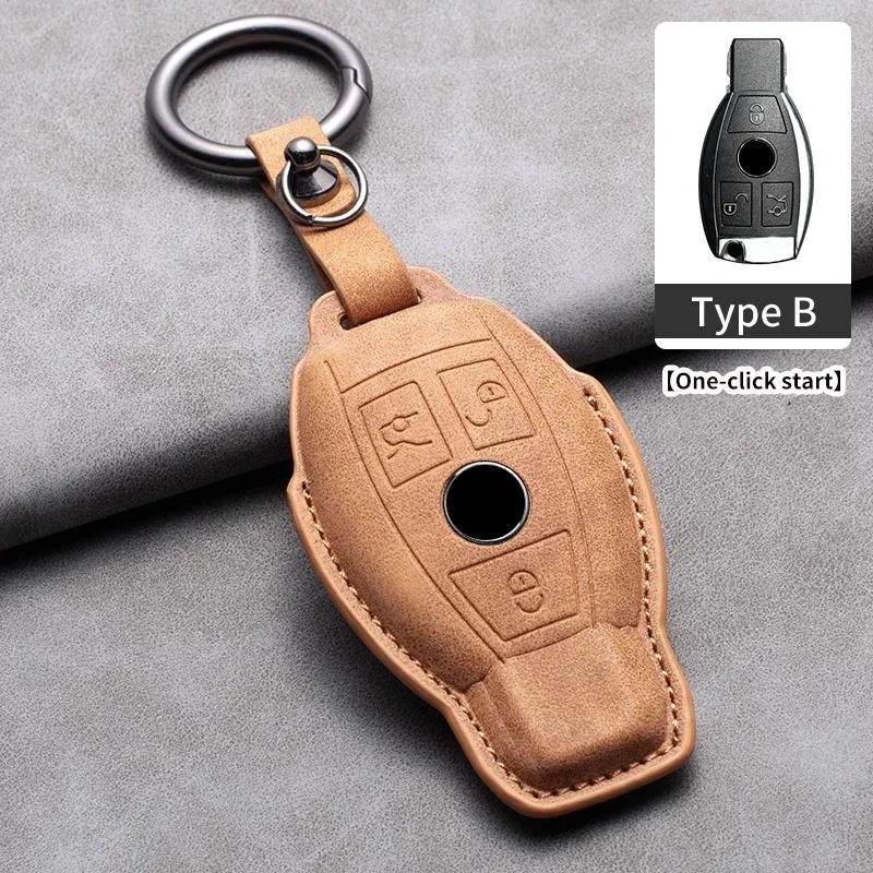 Car Key Cover for Mercedes Benz A C E S G Class GLC CLE CLA W177 W205 W213 W222 X167 AMG Leather Car Key Protective Cover
