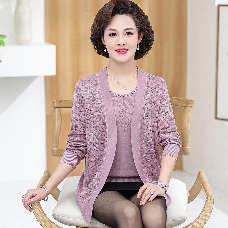 

Stylish Knit Cardigan & Short-sleeved T-shirt Set for Middle-aged and Elderly Women - Spring & Autumn Wear 3XL (recommended 120-135 jin) розовый/фиолетовый