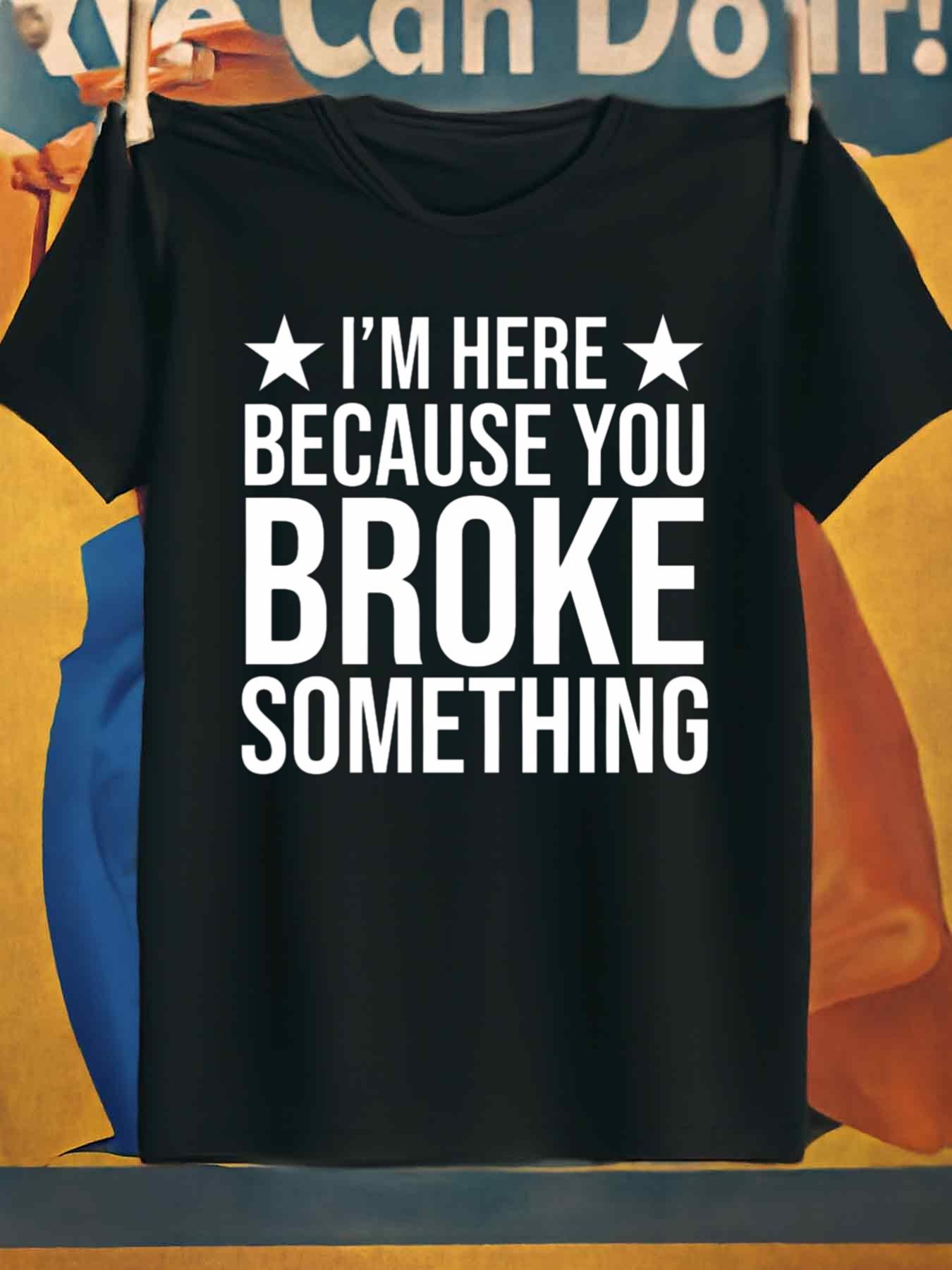 Men s T-Shirt Y2K Here Broke Black Plus Size 3XL