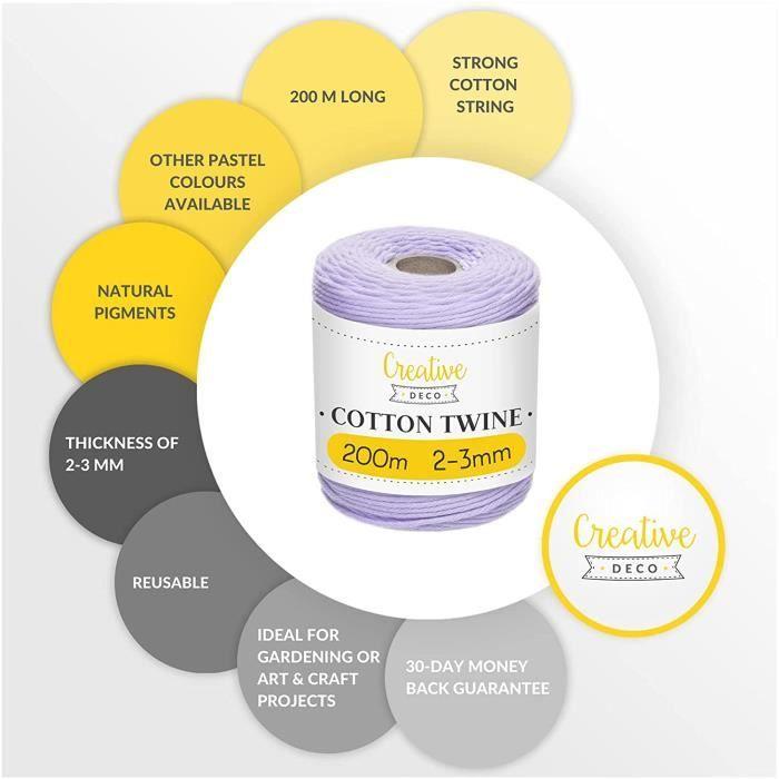 Corde Macramé - 3mm X 200m - Violet Pastel - Fil De Coton Et Polyester