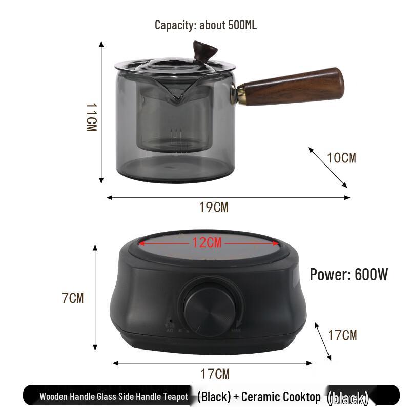 Электрическая керамическая плитка для чая и набор с черным стеклянным чайником