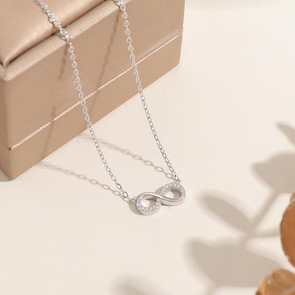 New Stainless Steel No. 8 Pendant Necklace for Women - Light Luxury, Micro-Inlaid Zirconia, Colorfast, High-End Feel.