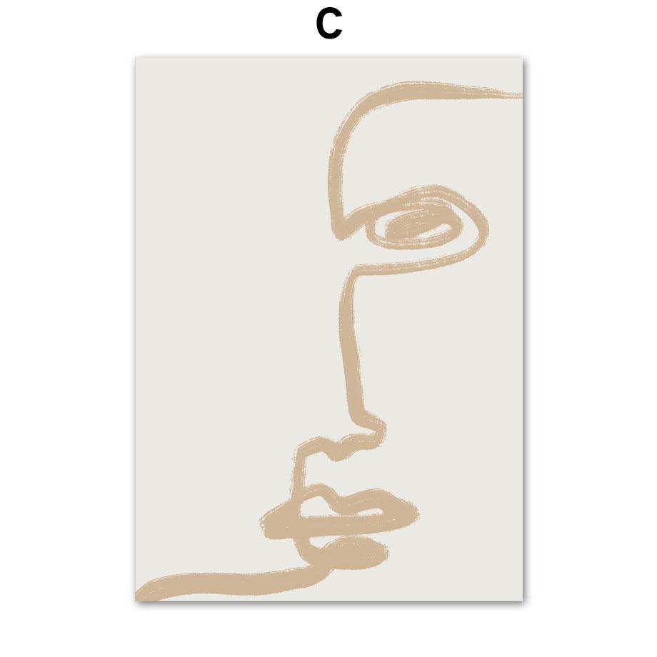 Beige And Black Abstract Line Geometric Face Wall Art Canvas Painting Nordic Posters And Print Decor Pictures For Living Room