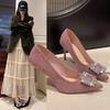 Rhinestone Square Buckle High Heels New French Sexy Pointed Toe Shallow Mouth Stiletto Single