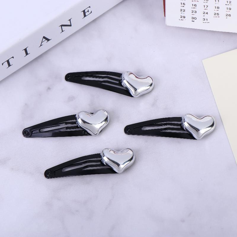 Cute Silver Heart Black Hair Barrettes 2/4Pcs Fashion Hair Pins for Women Sweet Side Hair Styling Accessories