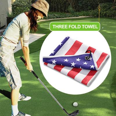 Professional Golf Caddy Towel with Carabiner National Flag Pattern Superfiber Towel Multifunctional Golf