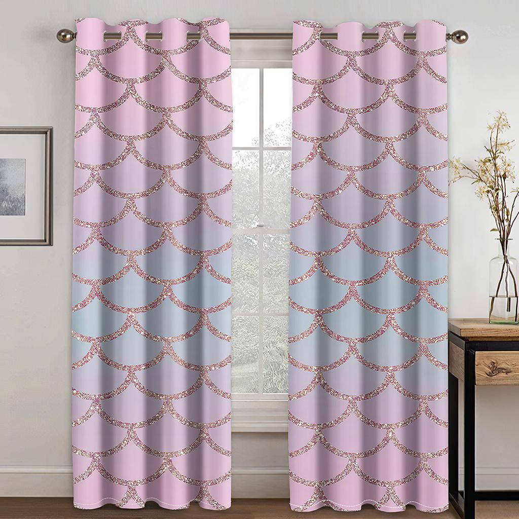 2pcs Glass Abstract Geometric Graphic Pattern Painted Curtain Rod Pocket  Digital Printed Curtains Polyester Materia Living Room