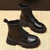Women's Boots 2026 New British Trendy Leather Autumn/Winter Boots Black Thick Bottom Early Autumn Short Boots