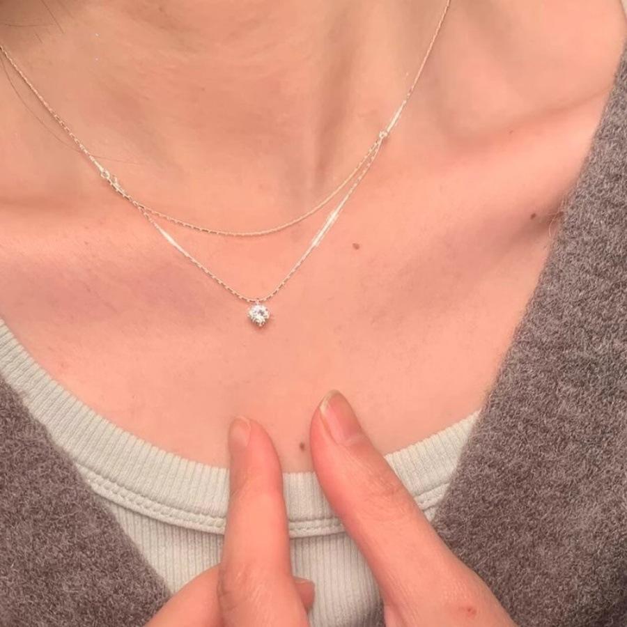 Korean super flash double-layer zircon necklace new ins style simple clavicle chain