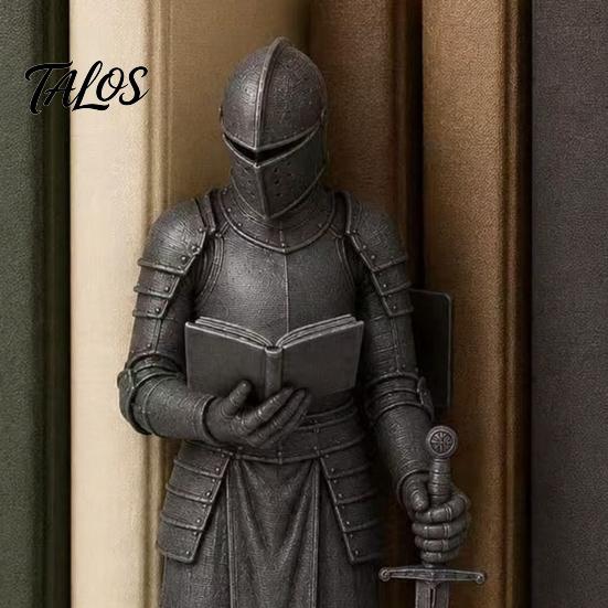 Fantasy Book Nook Figurine Medieval Knight Bookshelf Decor, Armored Bookend Statue, Gothic Library Shelf Decoration, Collectible Action Figure Castle