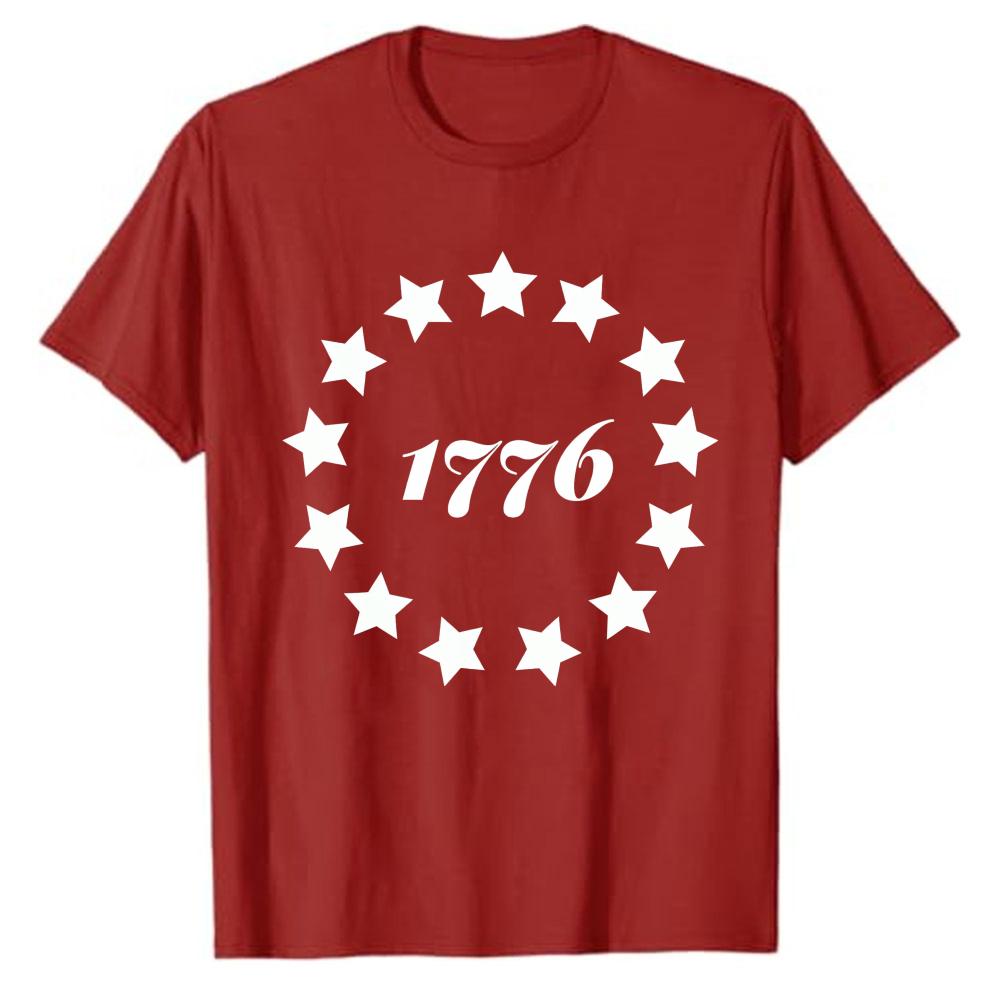 Vintage 1776 Circle 13 Stars Print Tshirt Patriotic Usa Graphic Short Sleeve Casual Outdoor Holiday Daily Wear Tee Fashion Trend